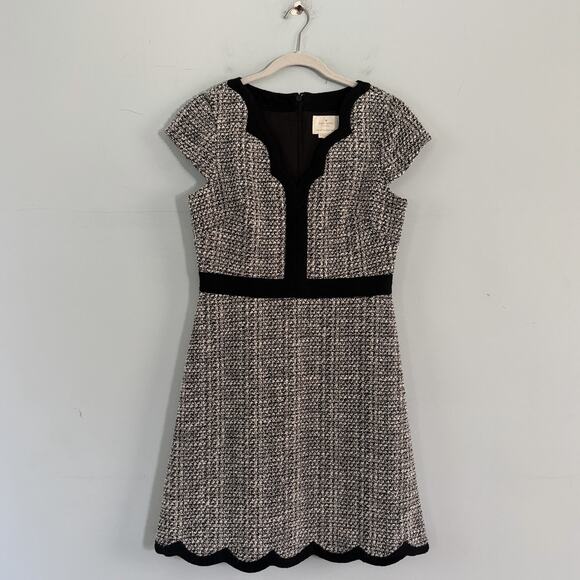 Kate Spade New York Scalloped Tweed Black White Boucle Mini Dress - Picture 3 of 7